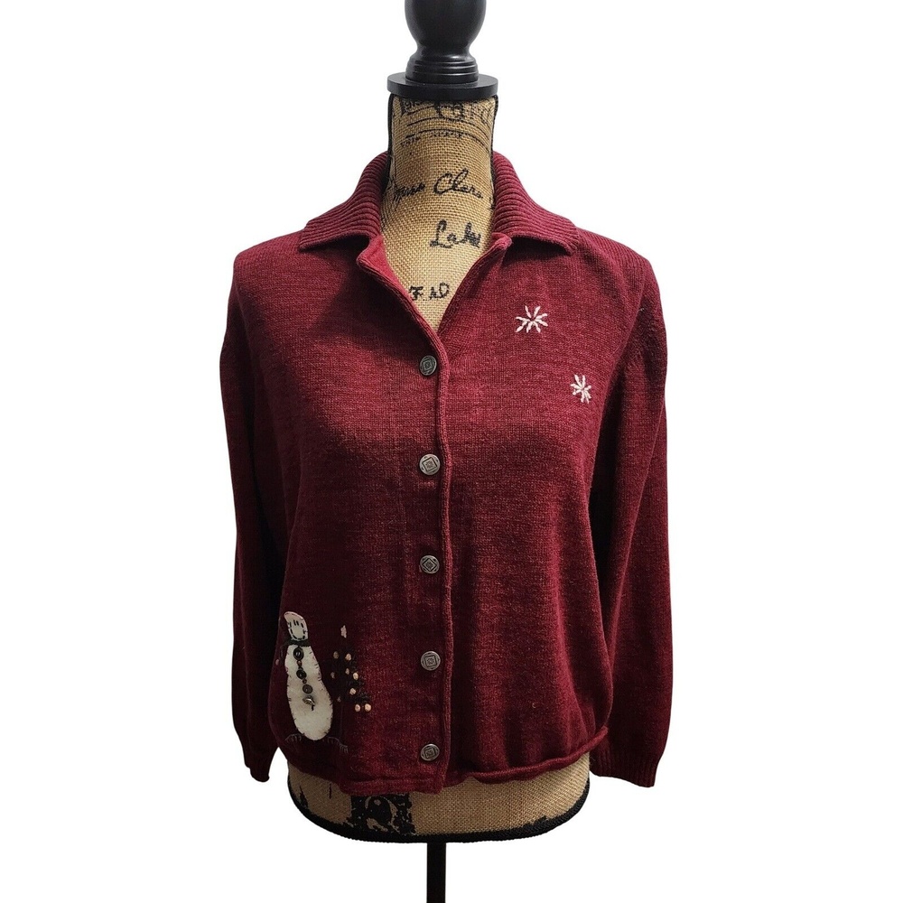 Woolrich Christmas Cardigan Snowman Embroidered Button Up Sweater L‎